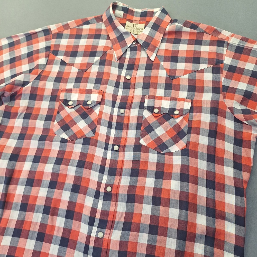 Vintage Dee Cee Brand Mens Western Pearl Snap Shirt Plaid Red Blue White Size 17